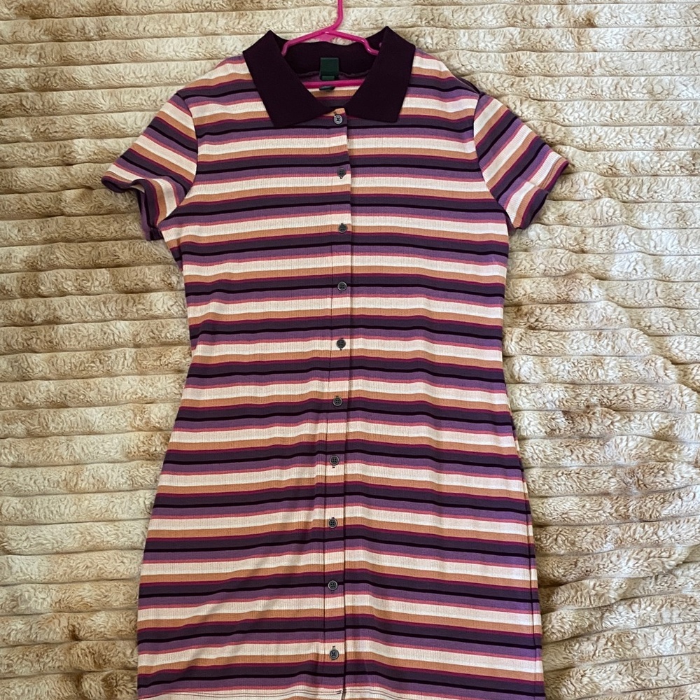 Striped Polo Dress with Button Front